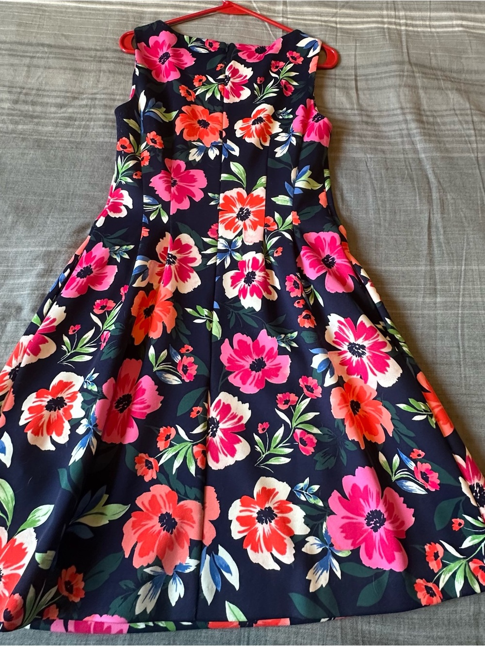 Vince Camuto Navy Floral Fit-and-Flare Dress with Pink & Coral Blooms - Picture 4 of 4